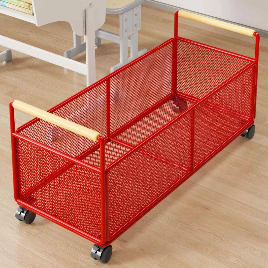 书包收纳筐带滑轮可移动放书本收纳盒宿舍家用整理教室桌下用书箱