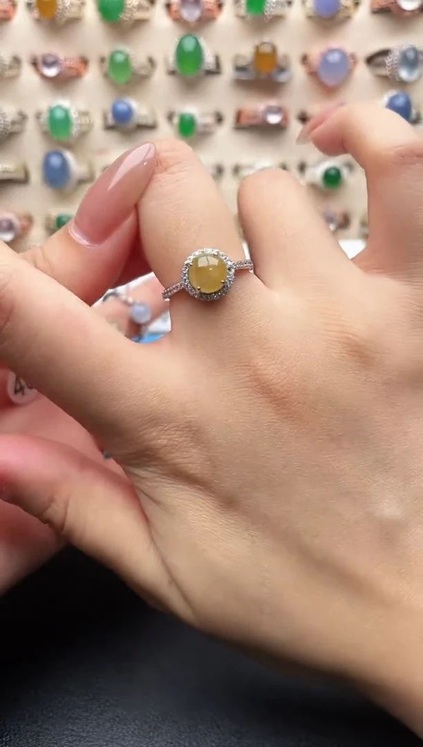 银S925镶嵌戒指翡翠一物一证一礼盒