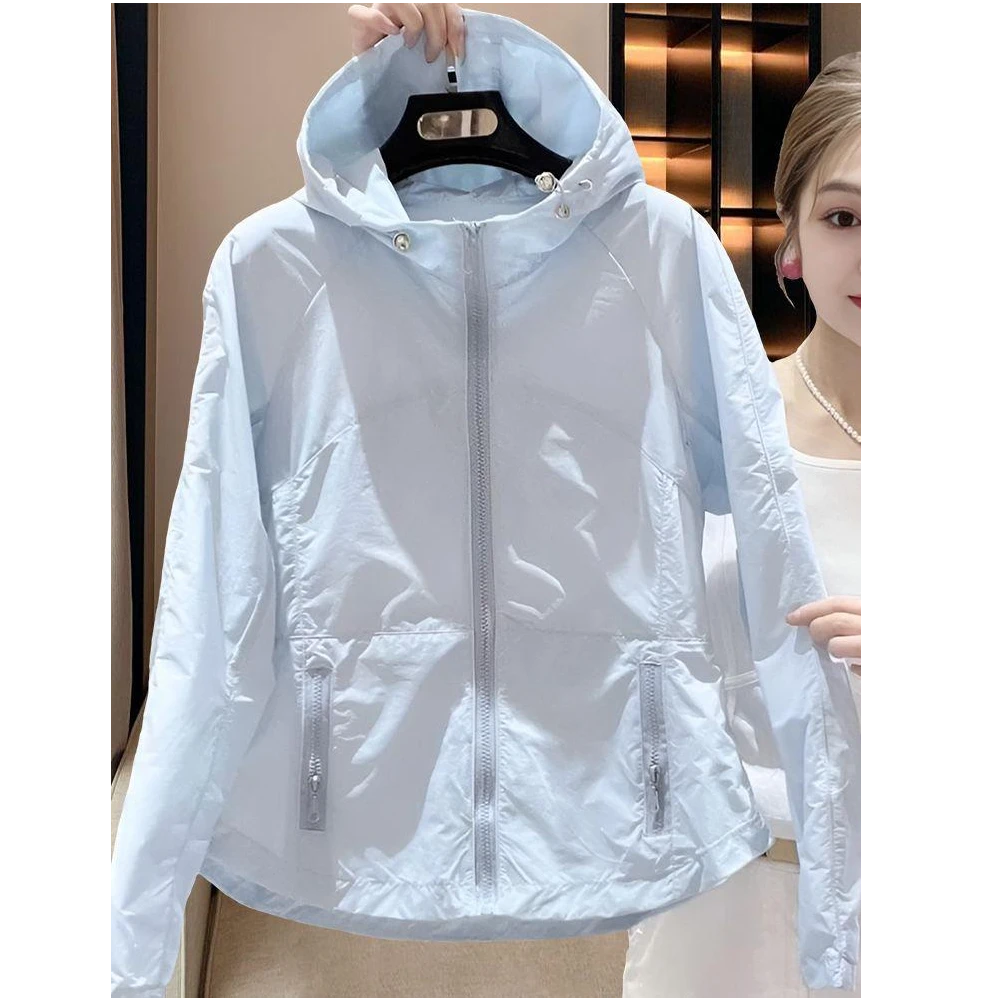 微胖洋气女装~大码时尚轻薄收腰显瘦防晒服夏季胖mm连帽修身外套