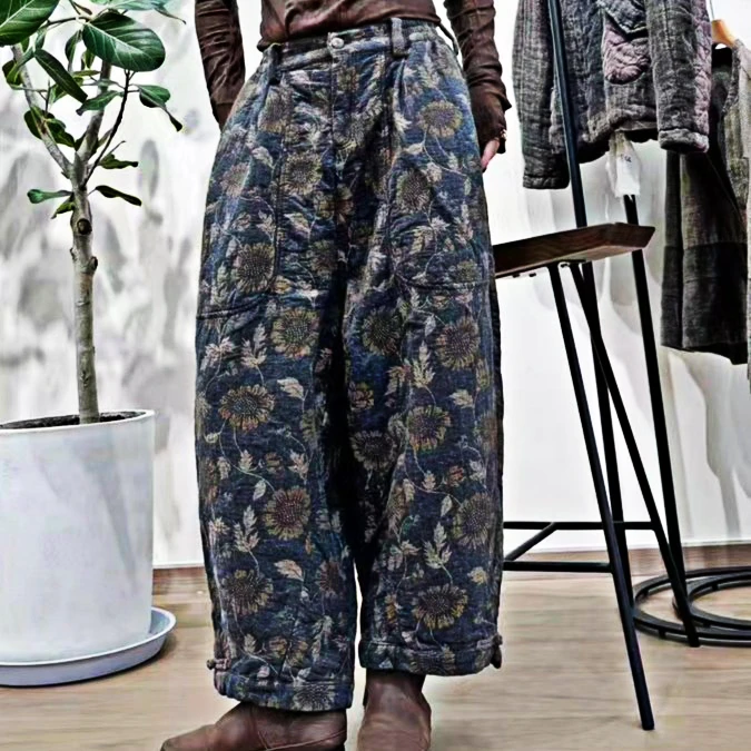 2023冬季新款羊毛提花混纺脚扣盘扣休闲裤230903时尚宽松