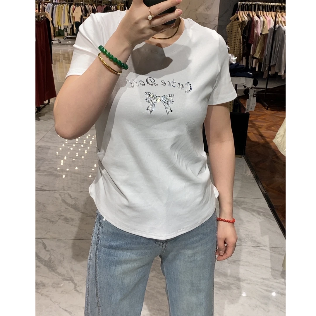 【卡蔻】96847水钻蝴蝶结短袖（58左右）