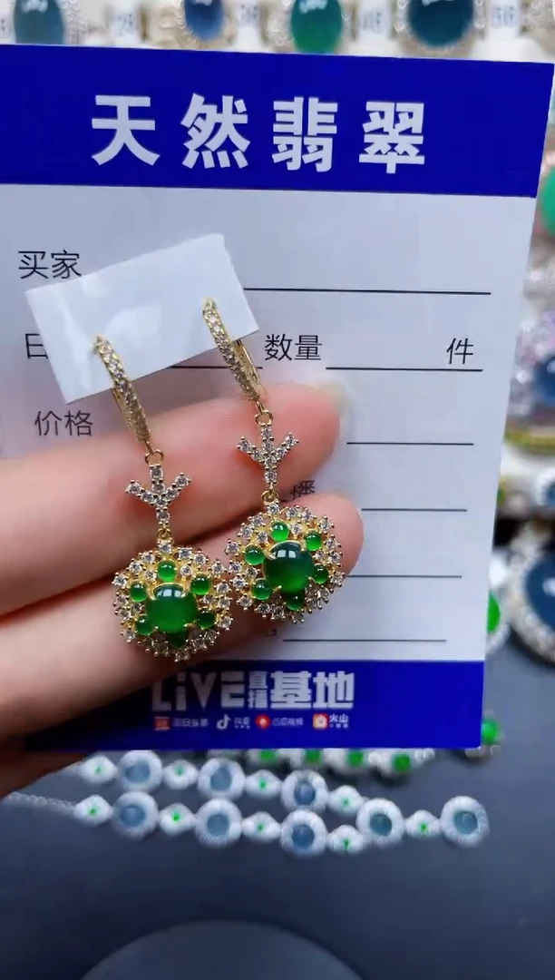 银S925镶嵌翡翠耳饰143