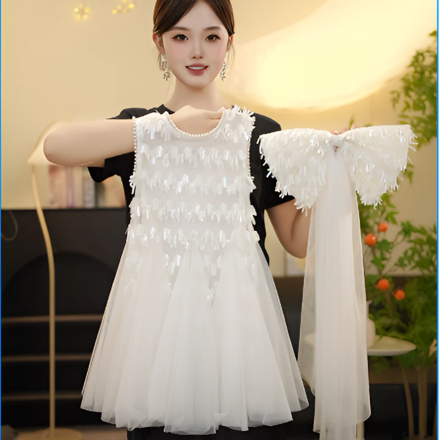 【YT织梦星纱】女童2025轻奢朋克流苏礼服裙夏季出游新款立体连衣裙