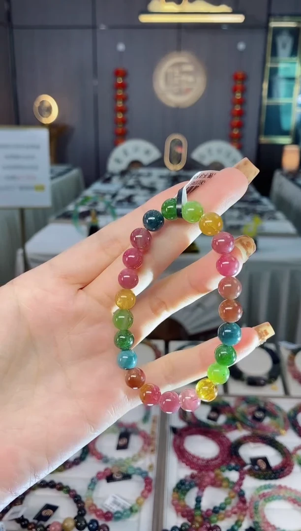 未镶嵌老矿碧玺色标彩虹单圈手串8mm+碧玺dan多样性发货一条