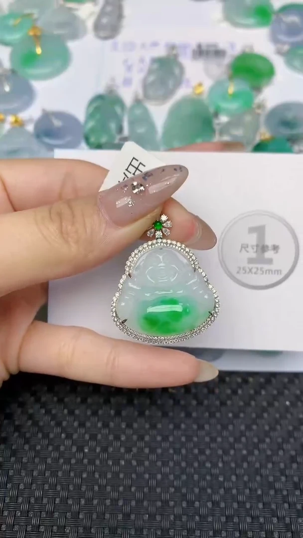 颈饰18K金镶嵌翡翠天然缅甸翡翠a货百元以上9元证书费自理