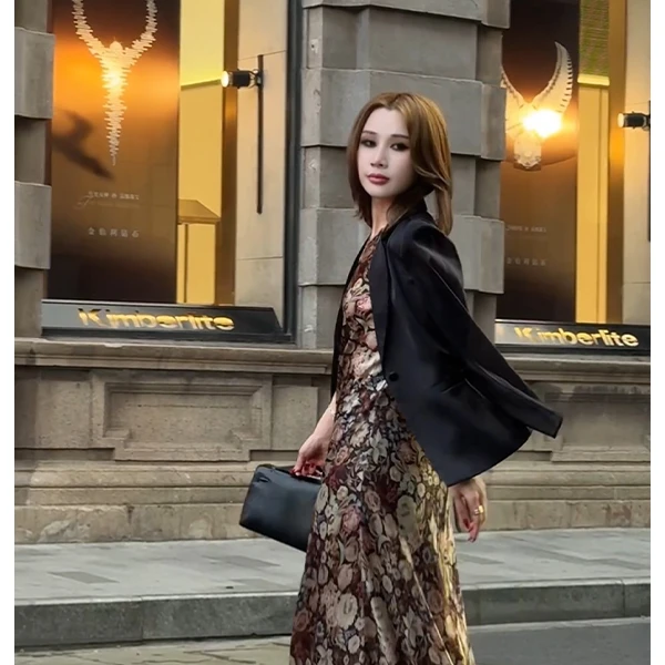 【巴黎】夏季气质网纱拼接醋酸西装小外套