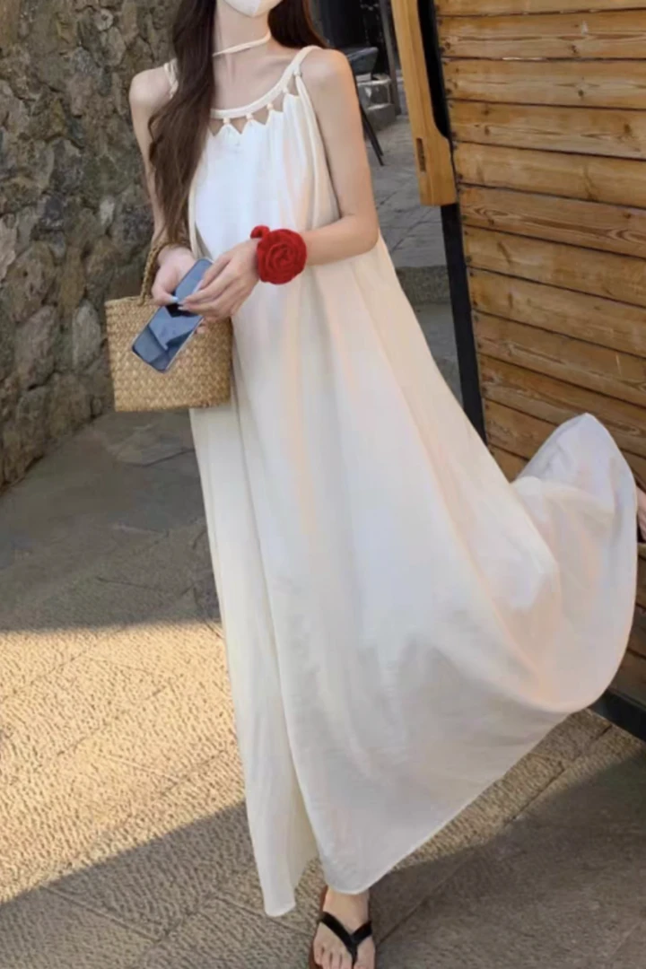 2025夏季新款显瘦气质白色复古法式宽松仙女裙韩版森系收腰连衣裙