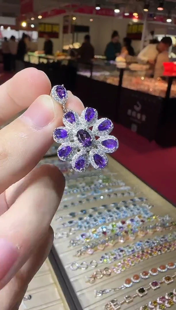 颈饰银S925镶嵌紫晶繁花设计款