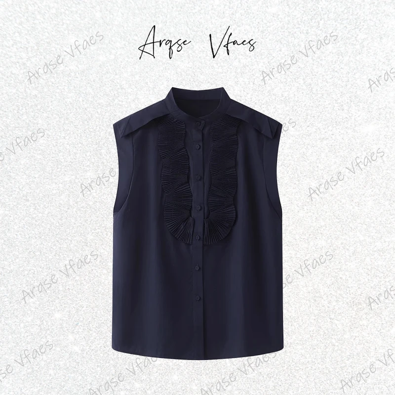 25艾家夏季新款时尚百搭无袖木耳边禅山显瘦上衣女-50435001