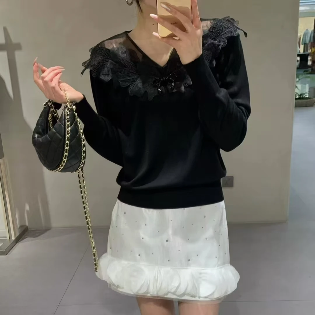 玲玲定制 春季新款小众设计感针织衫上衣宽松显瘦内搭V领时尚洋气