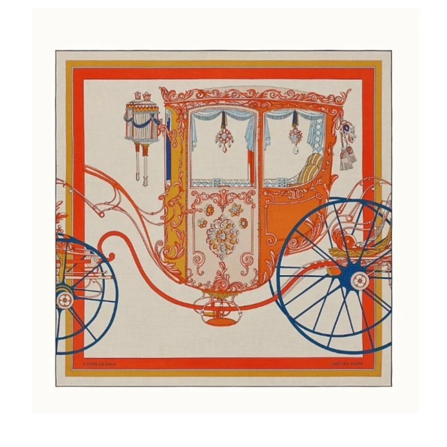 未使用 Hermes/爱马仕 活动【念念】《高贵的马车》 140披肩 橙色