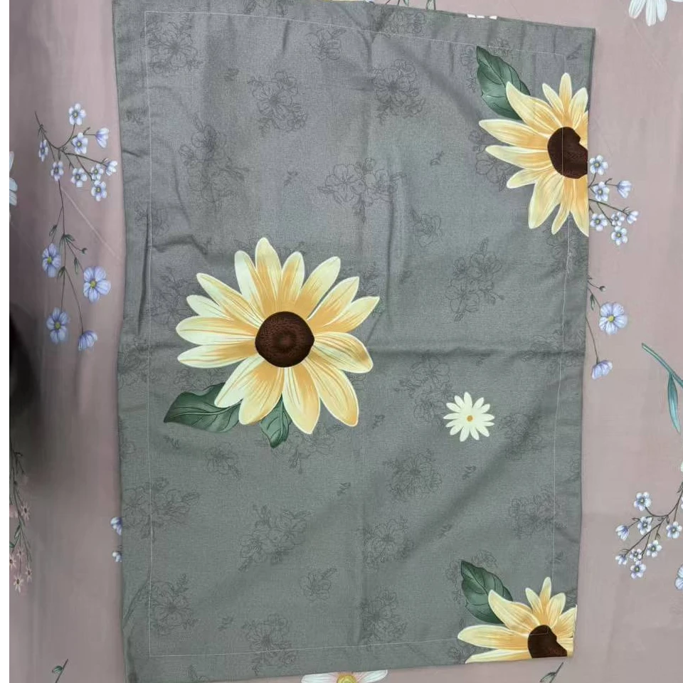 （枕套）灰色太阳花斜纹枕套一对 74*48