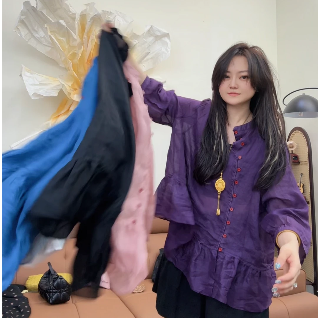 museguhui/木色古汇2508#设计款纯色气质显瘦百搭苎麻衫