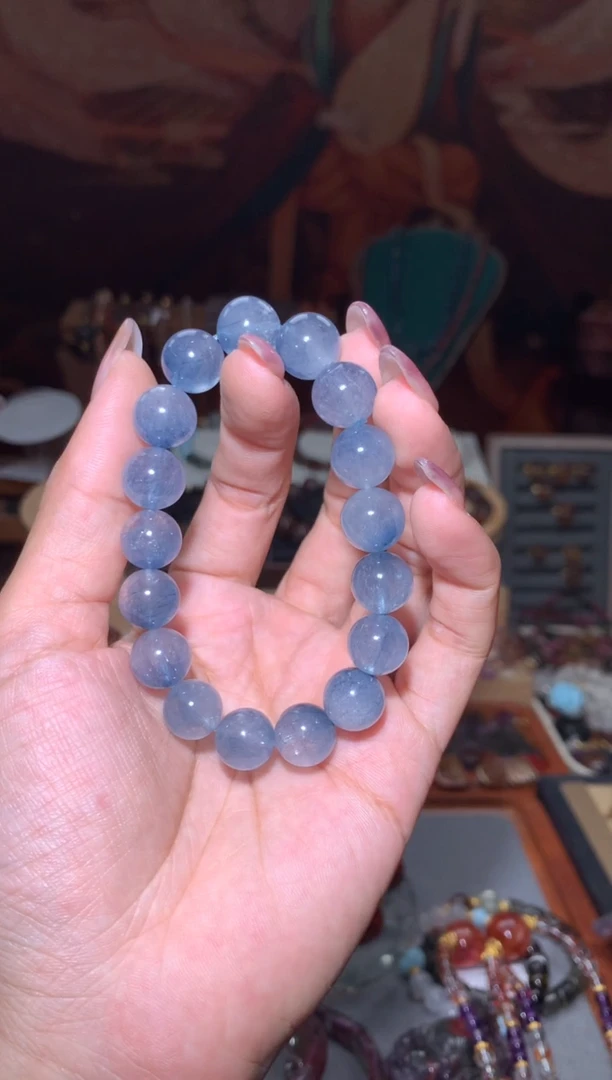 未镶嵌珠宝半成品水晶蓝兔毛手串11mm