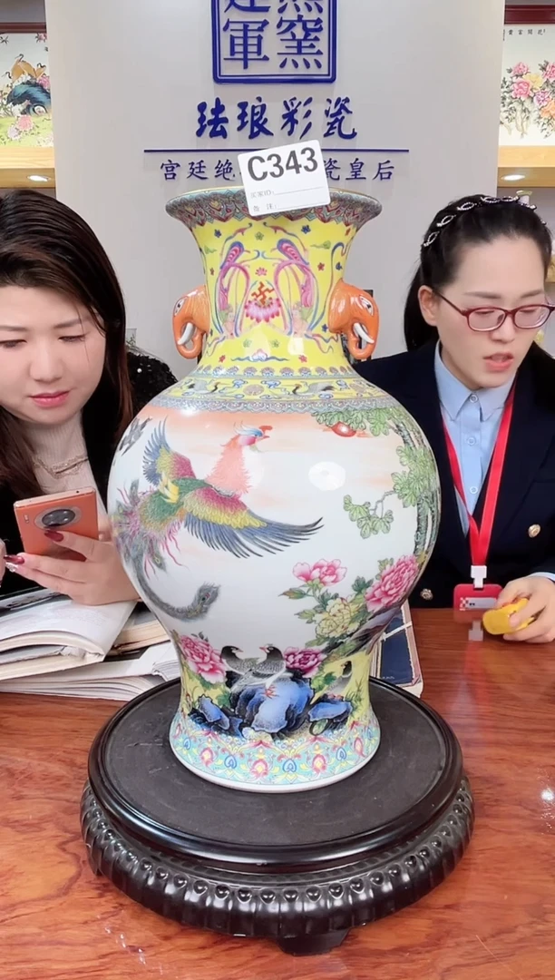 【闪购商品】瓶珐琅彩有凤来仪双耳赏瓶343