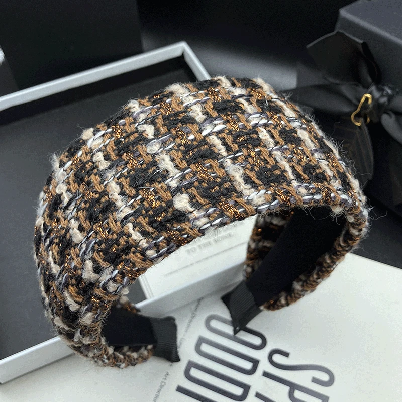 新款秋冬小香风时尚发饰简约女士宽边针织发箍复古风原创设计饰品