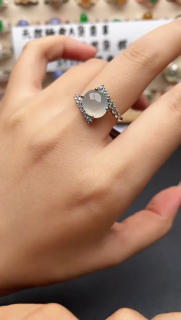 银S925镶嵌戒指翡翠一物一证一礼盒