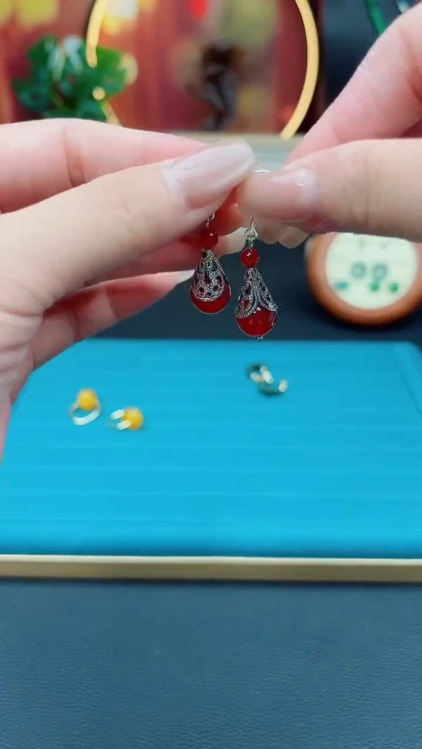 玛瑙/玉髓耳饰银S925镶嵌713