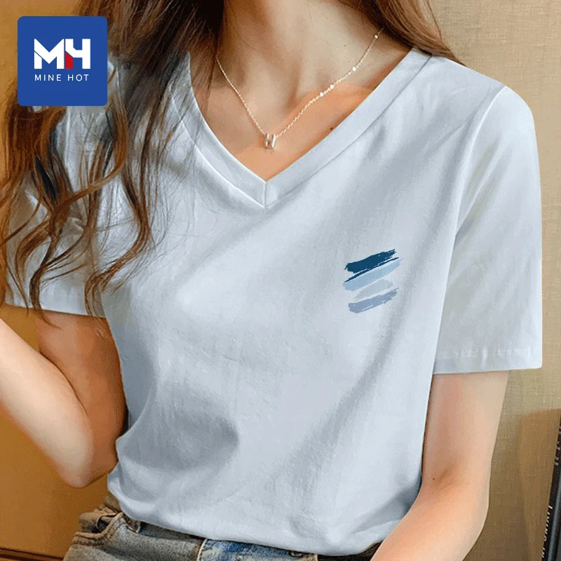 唐狮集团MH抗菌短袖t恤女2025新款夏季凉感修身半袖v领内搭上衣S