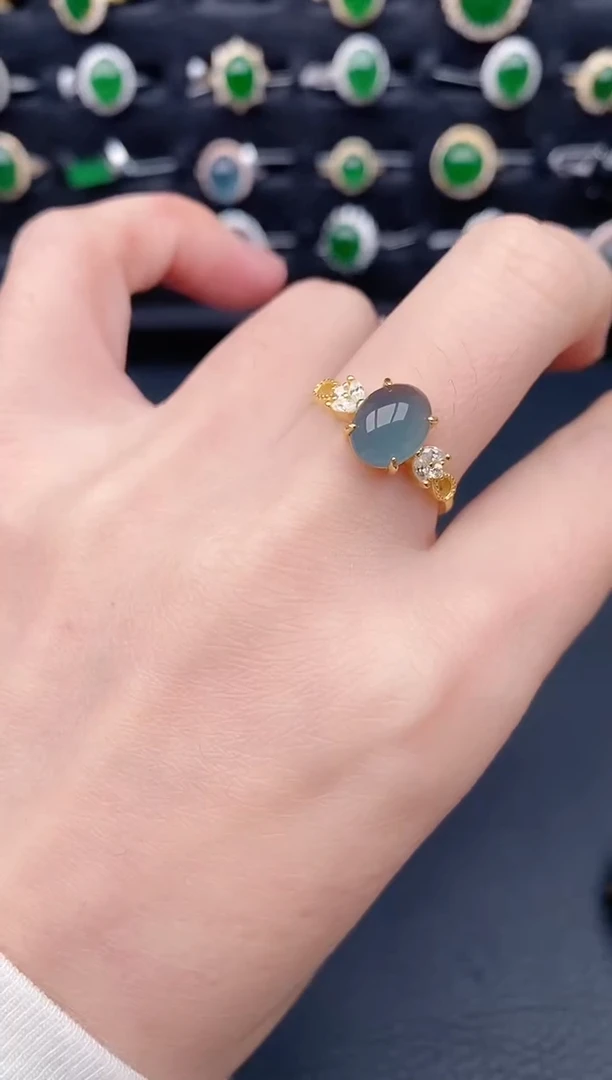 银S925镶嵌戒指翡翠天然a货翡翠360