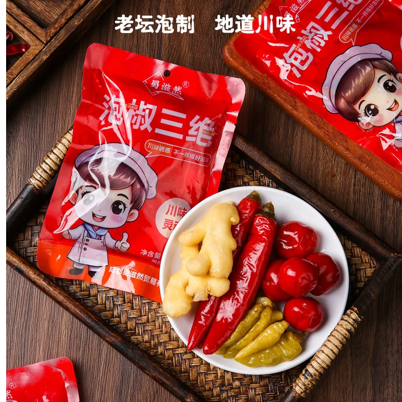 4包装蜀滋然泡椒三绝四川泡菜泡姜泡椒组合灯笼椒嫩姜