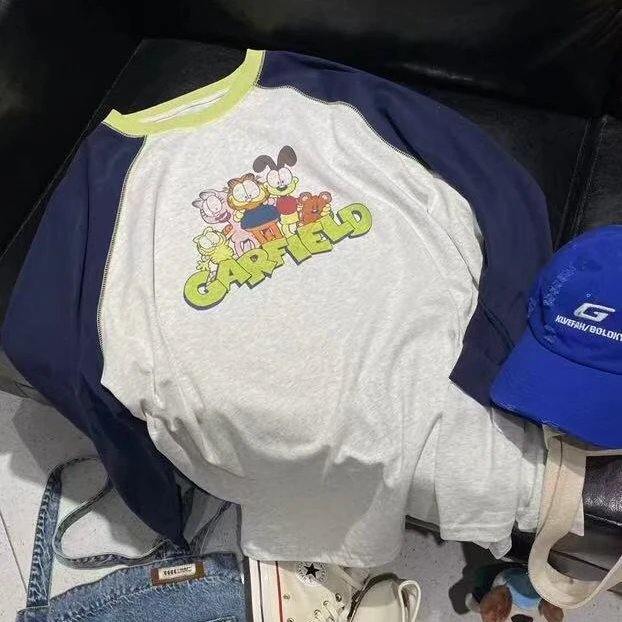 【咖啡猫猫】 插肩袖卡通咖啡猫 百搭长袖T恤7293