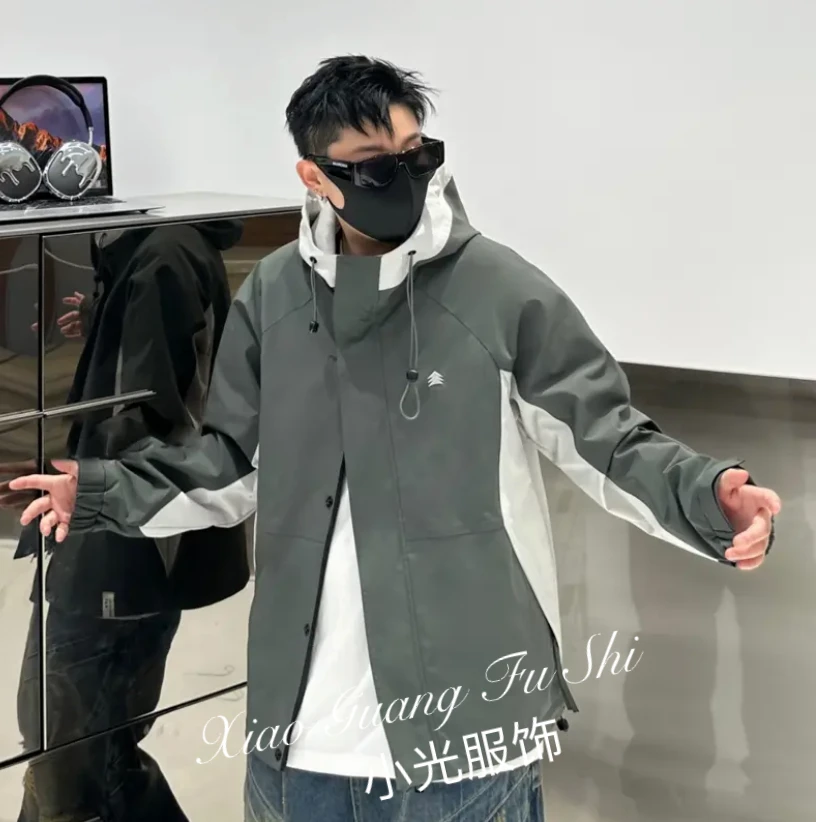 #灰色#休闲外套工装连帽时尚休闲百搭宽松外套夹克8813