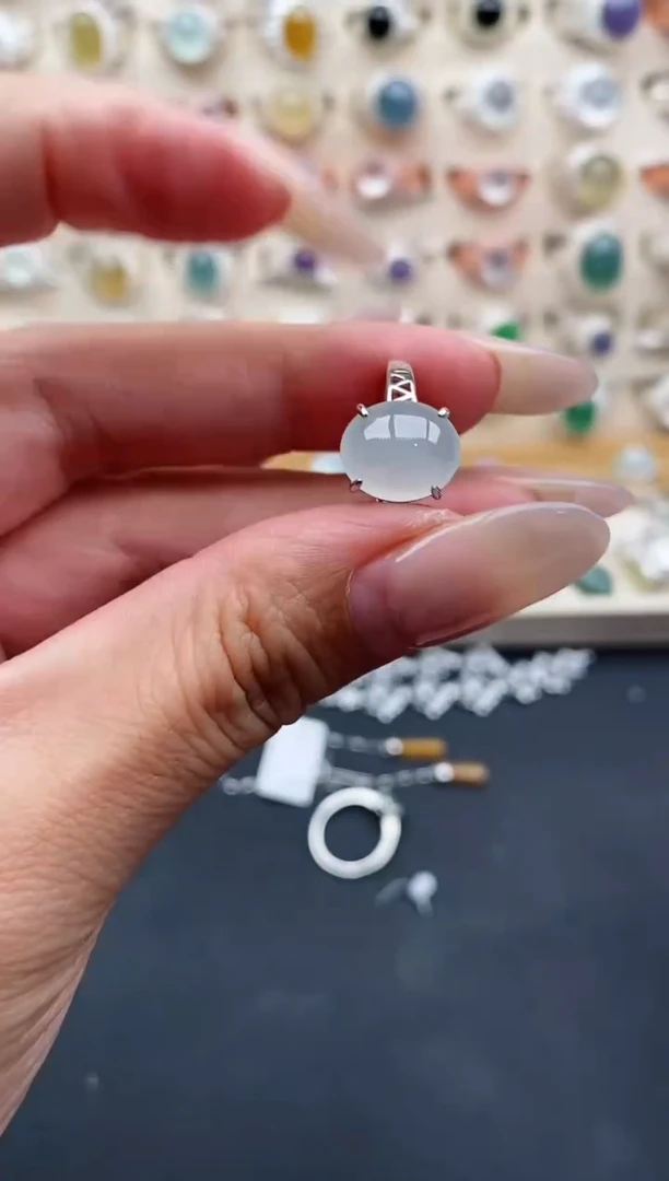 银S925镶嵌戒指翡翠天然缅甸翡翠A货111-10-10