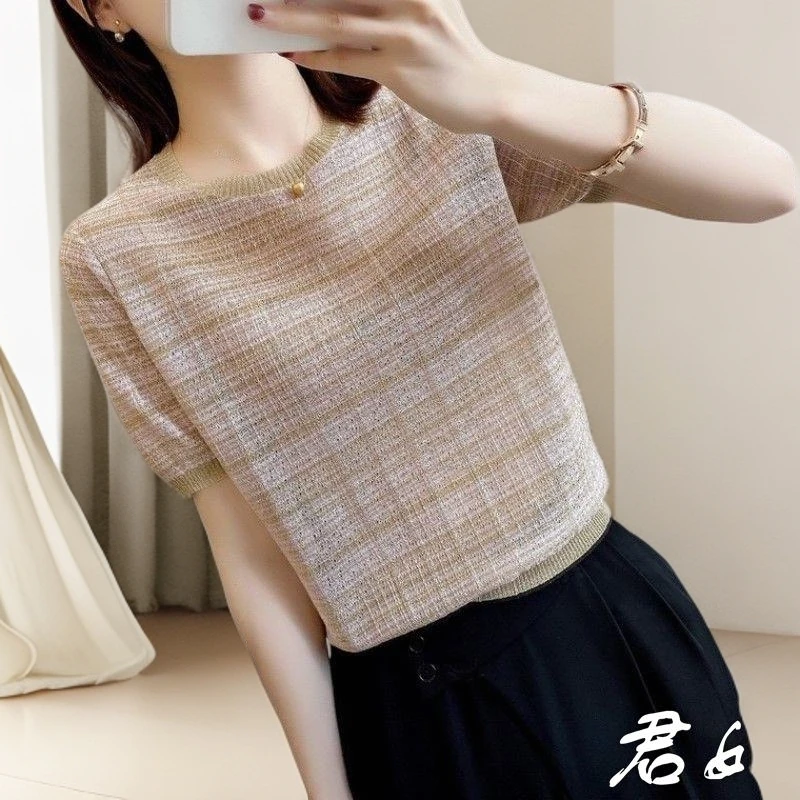 气质百搭针织衫上衣打底衫T恤针织衫上衣2025年新款女装慵懒短袖