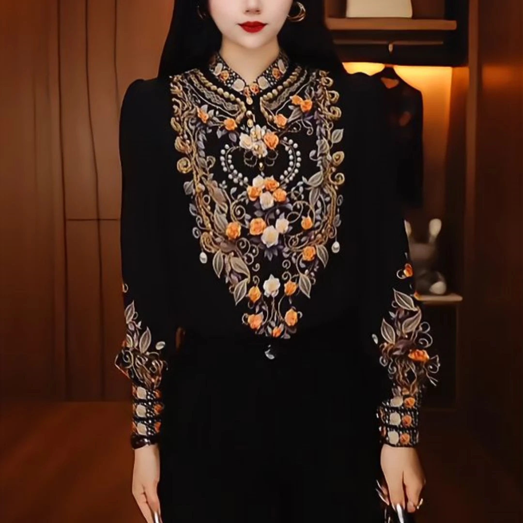 【贵妇装】原创【锦绣华纹】小衫时髦百搭圆领高级感气质印花时尚上衣