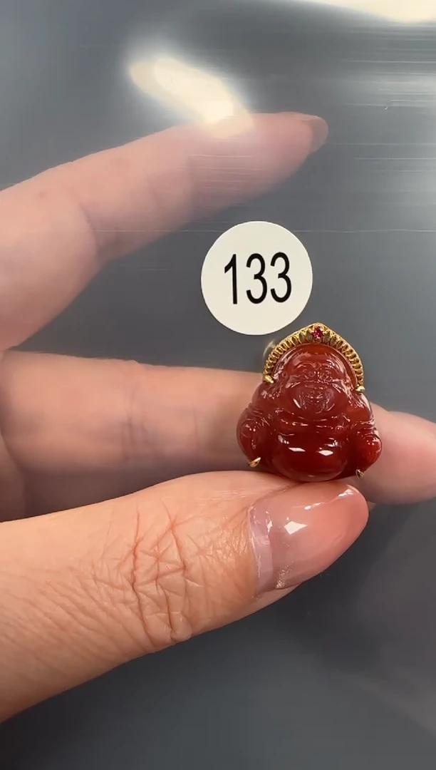 18K金镶嵌南红玛瑙珠宝半成品M***y原矿无优化无胶裂佛公吊坠