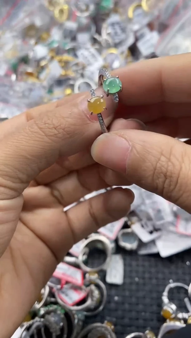 银S925镶嵌戒指翡翠555---6