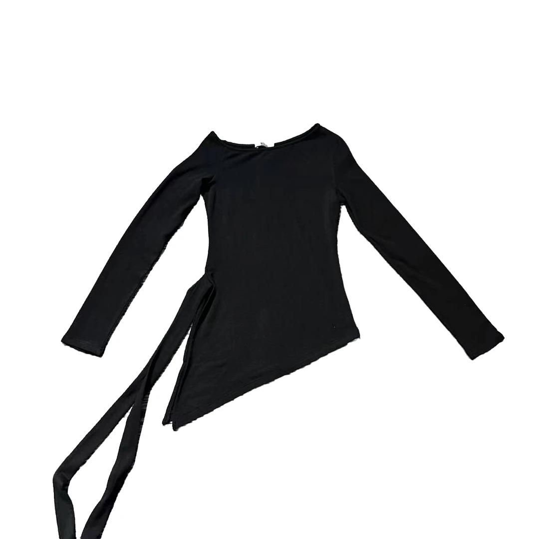 韩版修身加绒斜边飘带打底衫