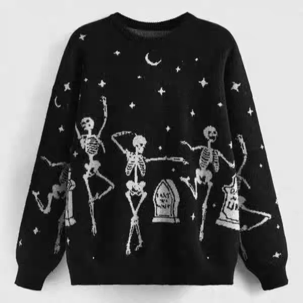 【远哥专属】8161  M 2025新款女式镂空星月印花圆领毛衣