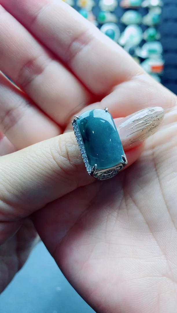 银S925镶嵌戒指翡翠你**地天然翡翠A货男戒