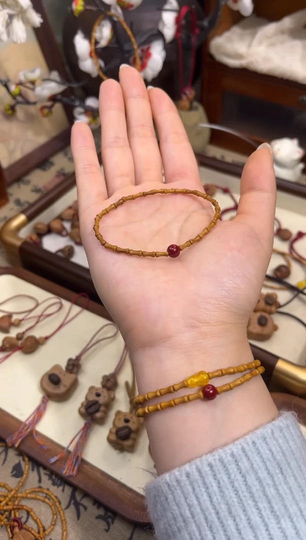 手串桃核【桃缘行】竹节「红色莎莎」桃木桃核辟、挡、驱、护 备注手围