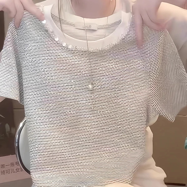 欧货高级感圆领花边短袖T恤女夏季大码胖MM减龄超好看气质上衣ins