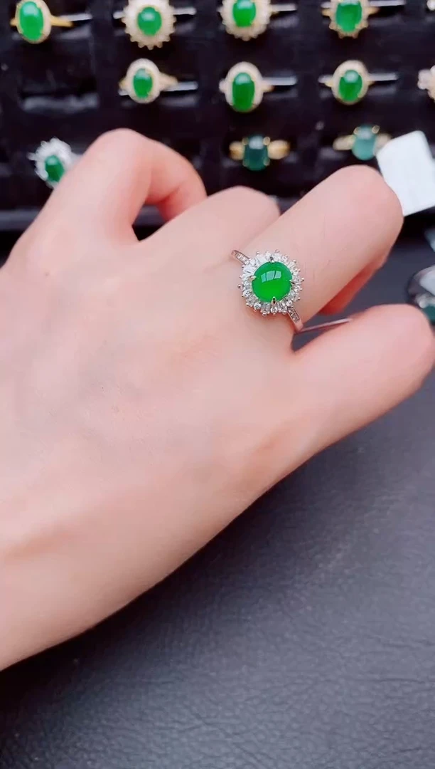 翡翠戒指银S925镶嵌天然a货翡翠92