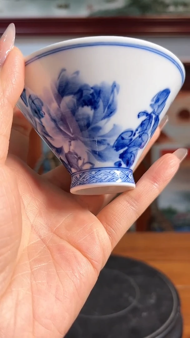 【闪购商品】官窑瓷画院837官窑瓷画院孙小霞牡丹花斗笠杯
