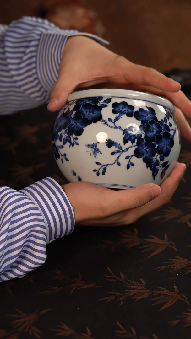 【闪购商品】杯志纯窑青花凌霄花水洗