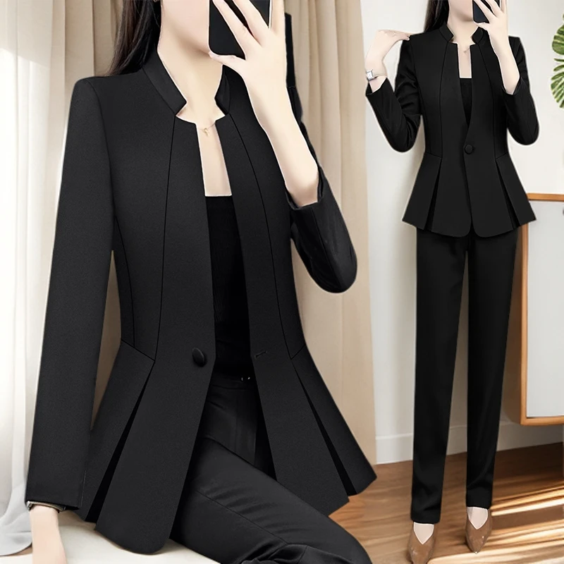 西装外套女黑色春季工装西服高级感时尚洋气高级感珠宝工作服洋气