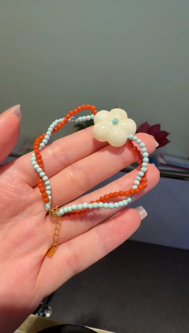 琥珀未镶嵌珠宝奇石白花DIY手链