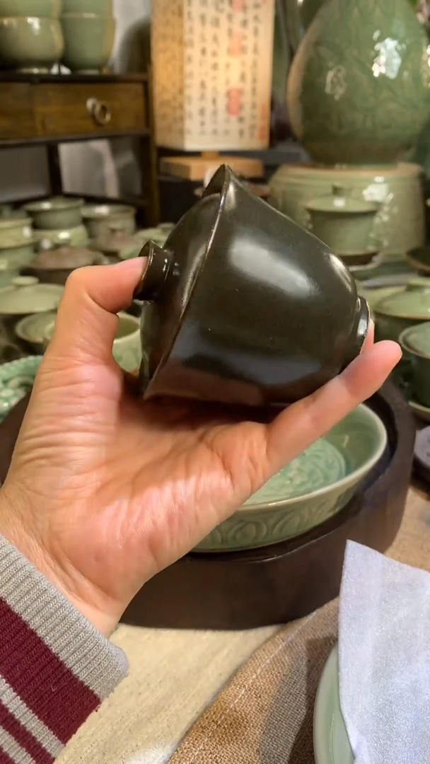 用****0耀州窑手工茶叶沫釉二才盖碗一只