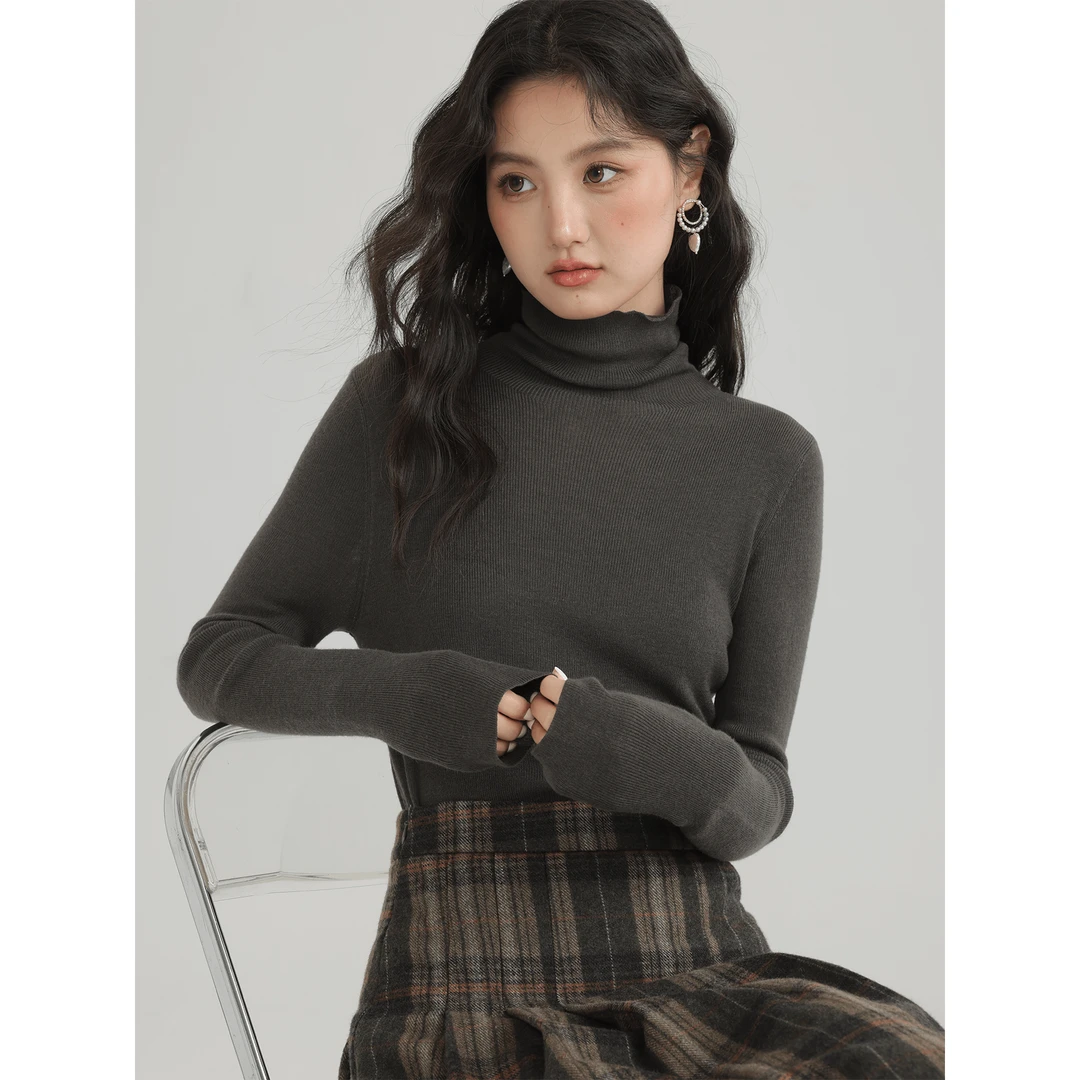 爱蔷薇大码灰色针织衫堆堆领打底衫女高级感内搭秋冬上衣GT74838