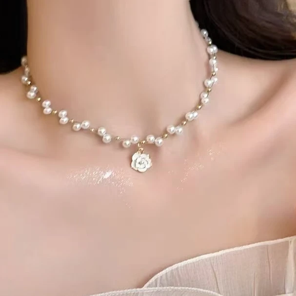 钨合金项链 小香风轻奢气质山茶花锁骨链经典百搭项链X696-5