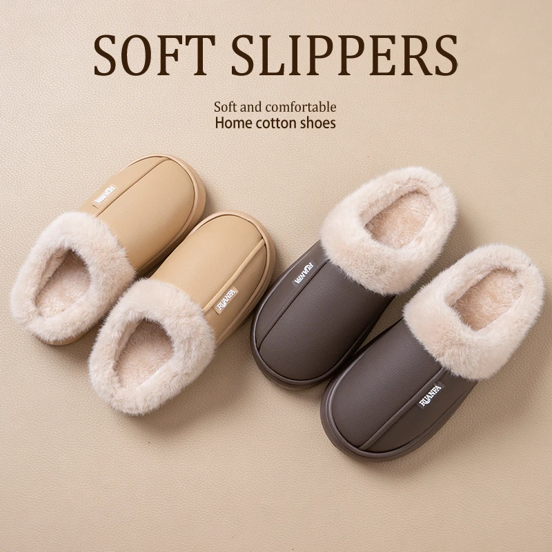 厚底防水棉拖鞋女款秋冬新款室内居家加绒防滑情侣外穿厚底棉拖鞋