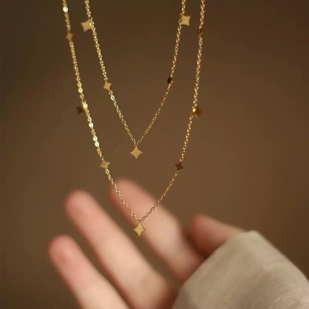 钛钢项链 爆闪方块星星叠戴项链 小方块繁星精致简约百搭叠戴项链