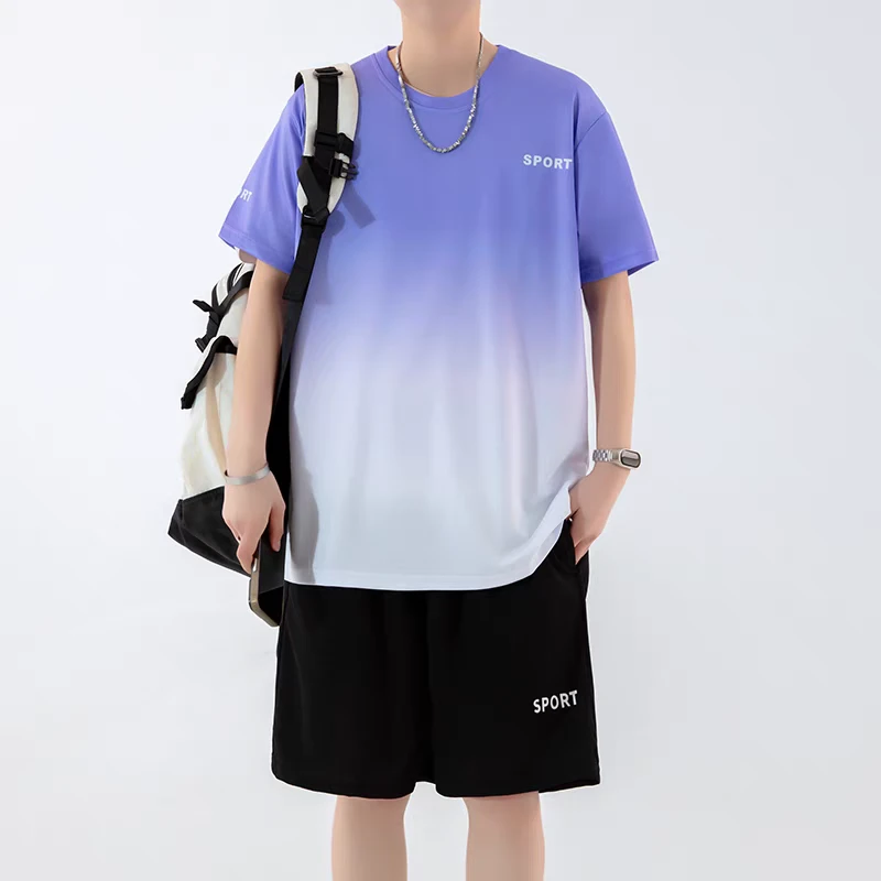 夏季薄款t恤运动套装透气运动裤男速干衣休闲大码户外训练跑步服