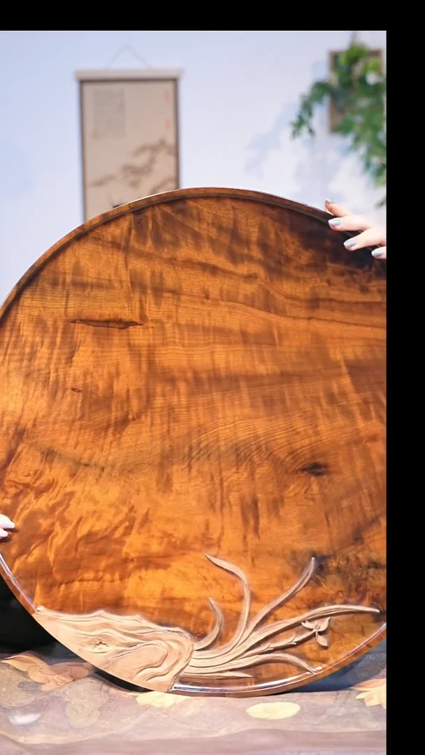 金丝楠小叶桢楠阴沉料圆盘大尺寸57CM满花茶盘 【9】