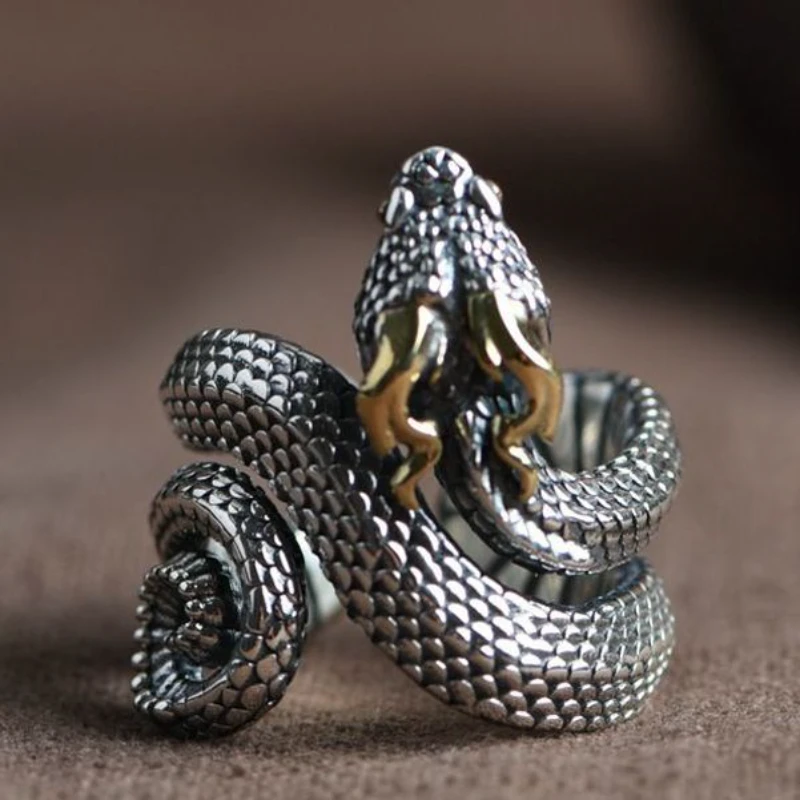 钛钢戒指 小众蛇形戒指男潮个性霸气蛟龙蛇指环单身戒复古饰品